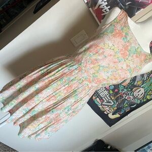 colorful pastel Floral Silk Linned Dress Back Cutout